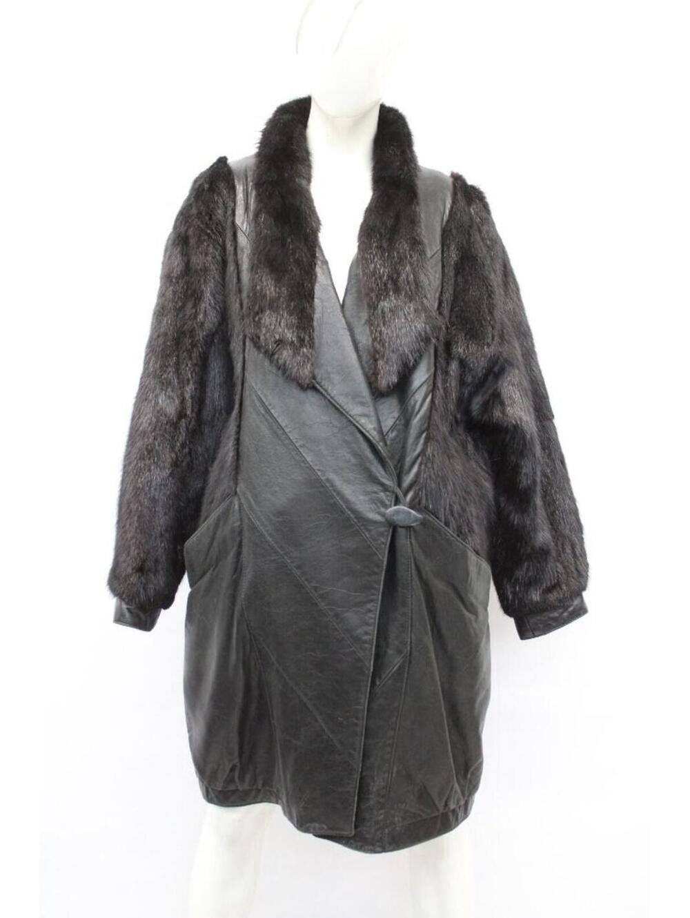 Mint Black Muskrat Fur & Leather Coat Jacket Women Woman Size 6-8 S-M